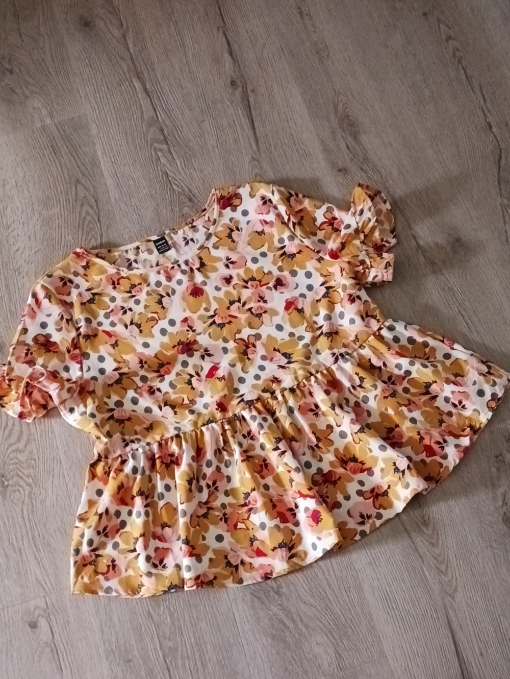SHEIN Yellow and Pink Floral Ruffle Peplum Top